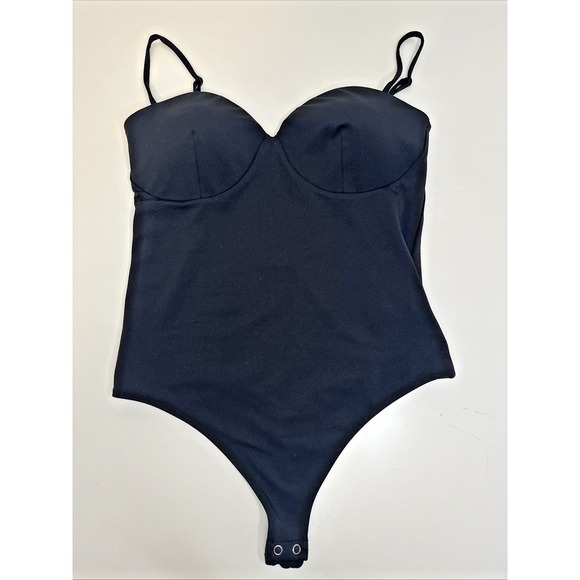 Express Body Contour sz M One‎ Piece Bodysuit slinky stretchy black babydoll - Picture 1 of 4